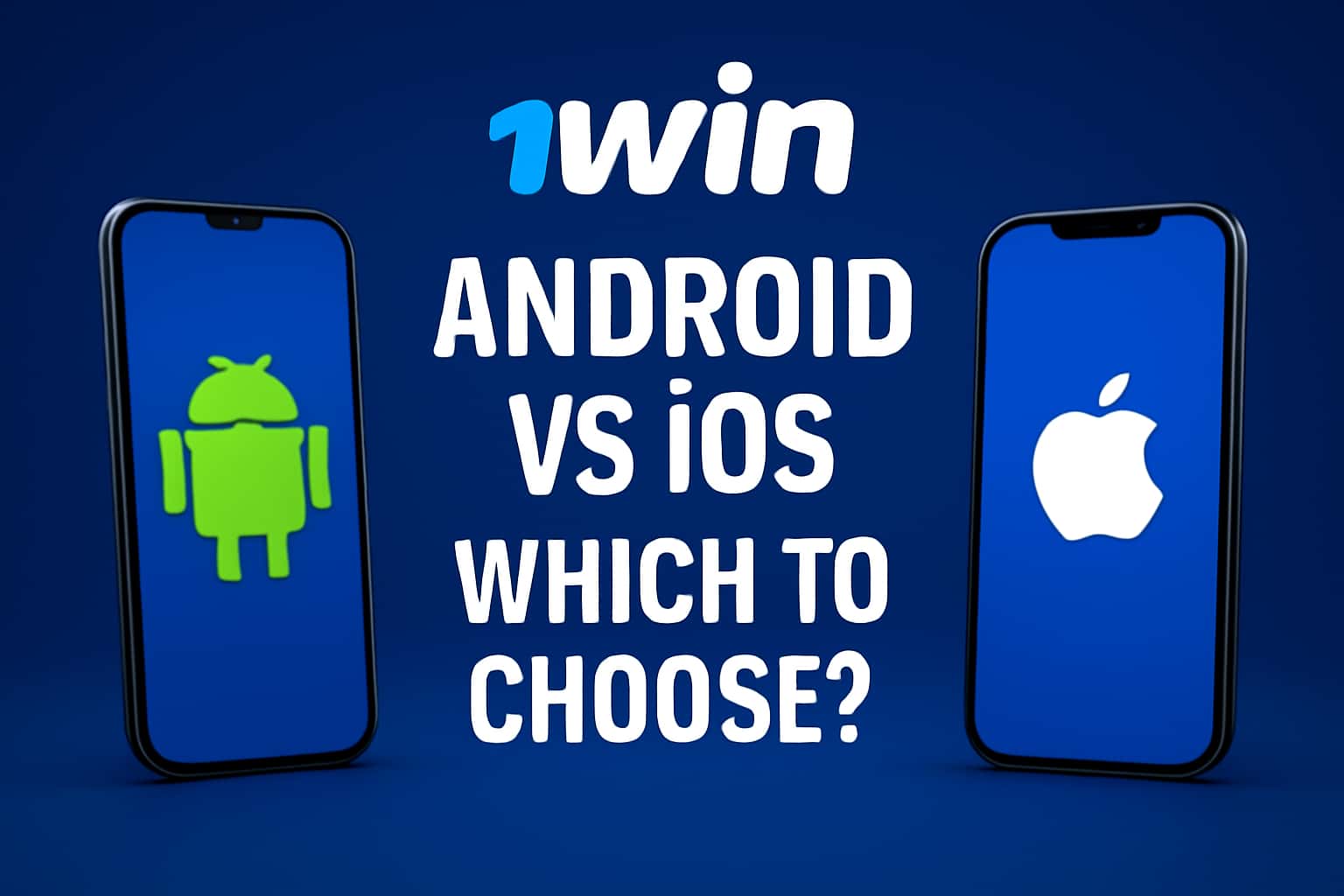 Informational scene comparing 1win availability on Android and iOS.