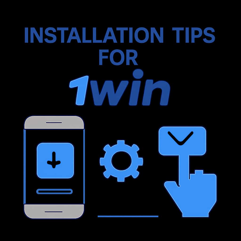 Illustration of the key installation steps for the 1win app.