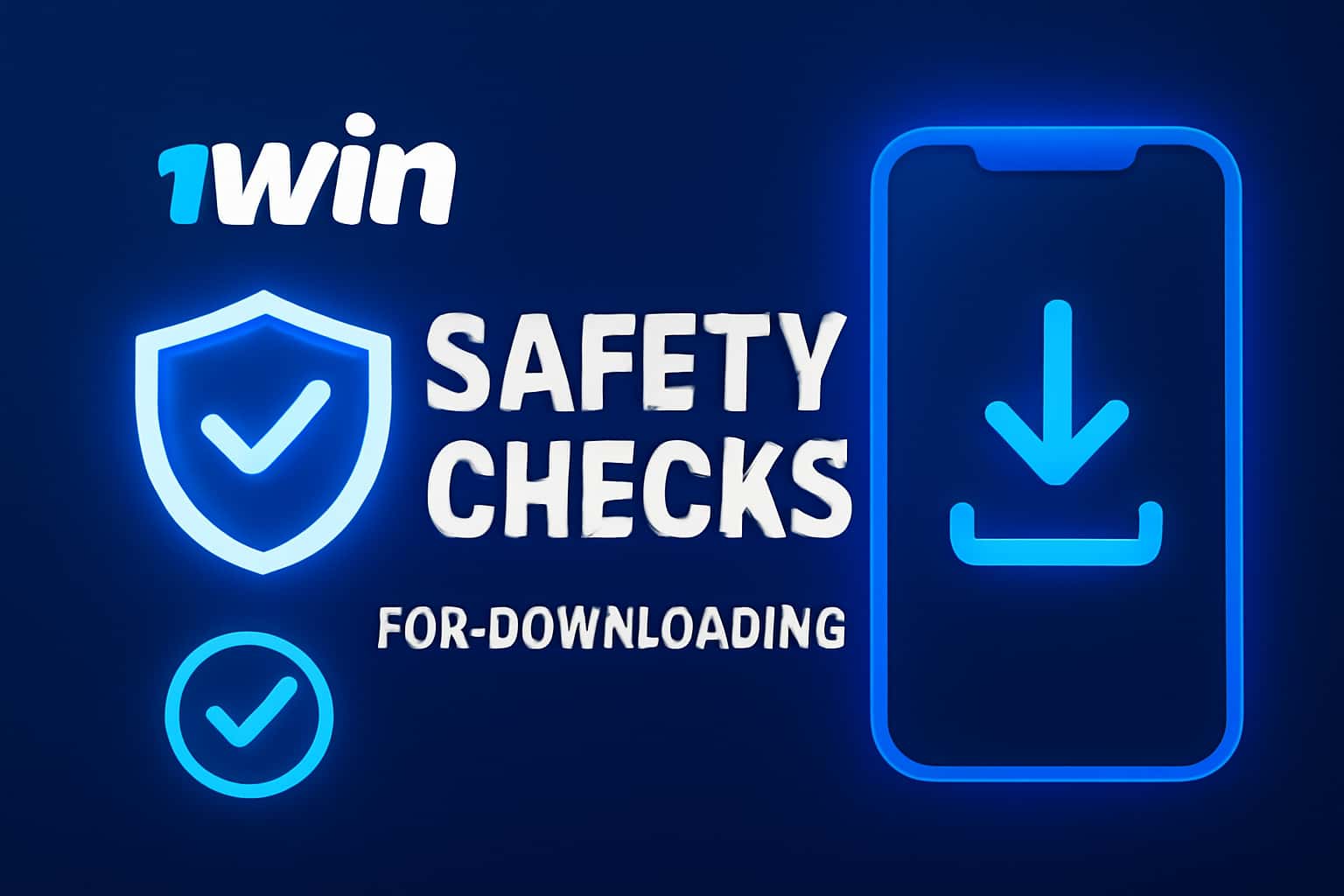 A scene demonstrating safety checks for downloading the 1win app.