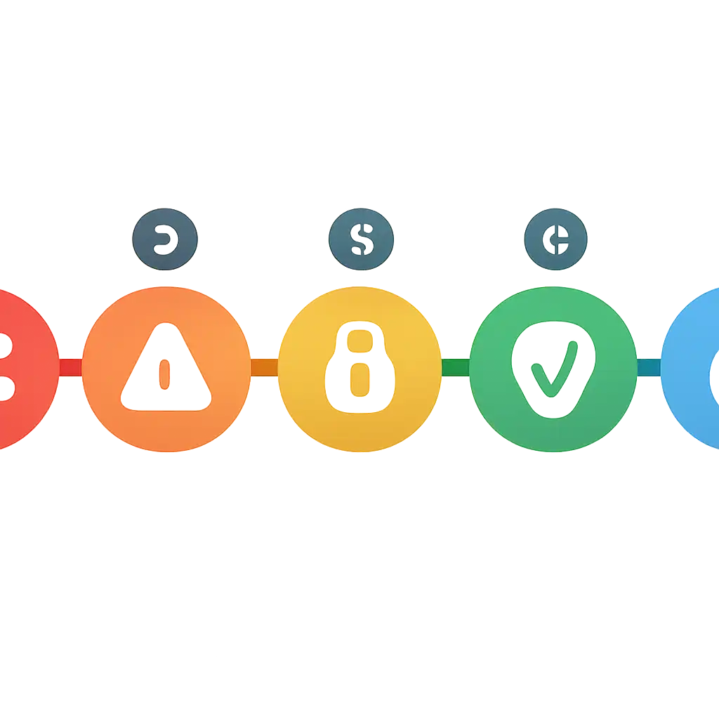Five numbered circular icons connected by arrows in a horizontal flow, Common Mistakes and Safety steps, 1Win Game