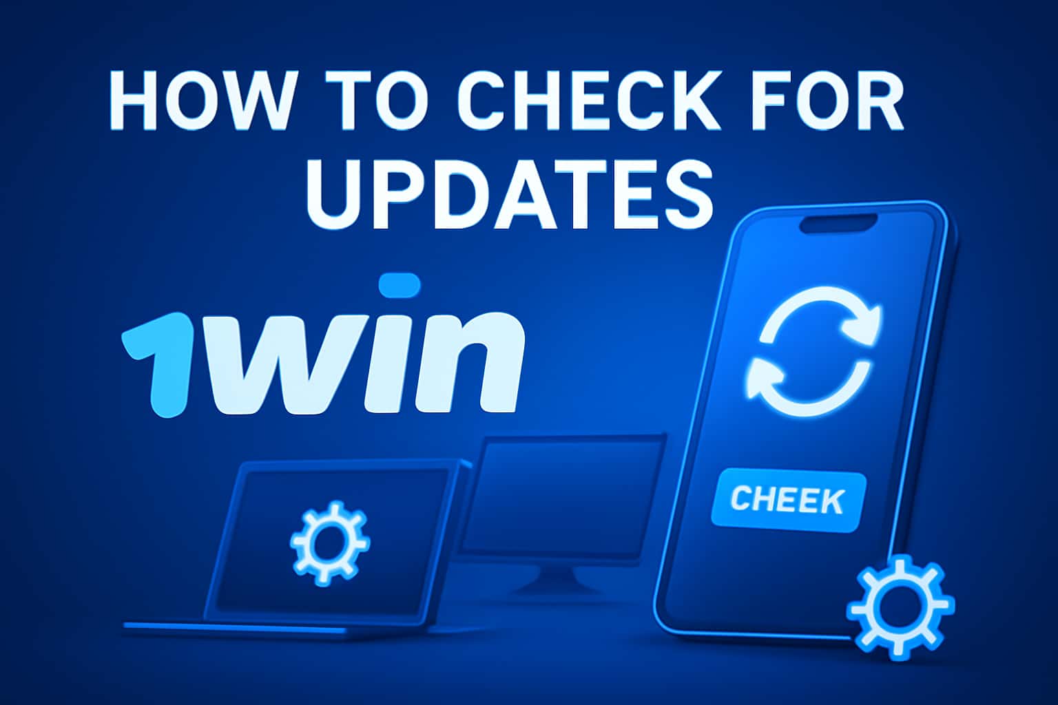 An educational depiction of checking for app updates on a mobile device, featuring the text '1win'.