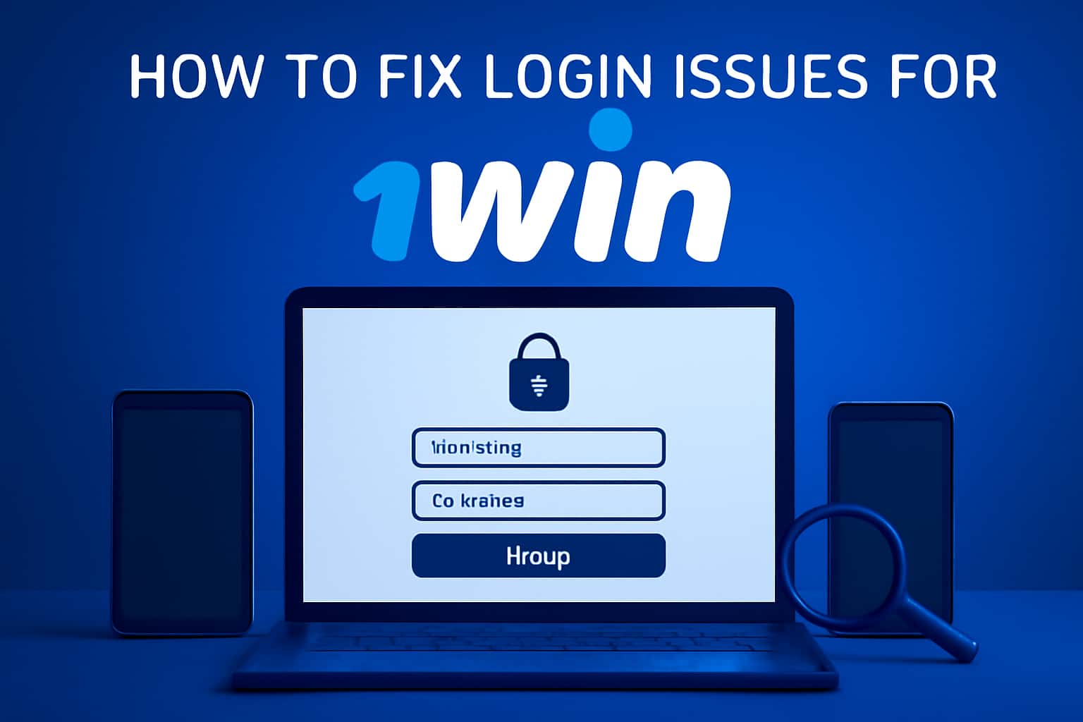 A high-tech representation of troubleshooting login issues for the 1win app.