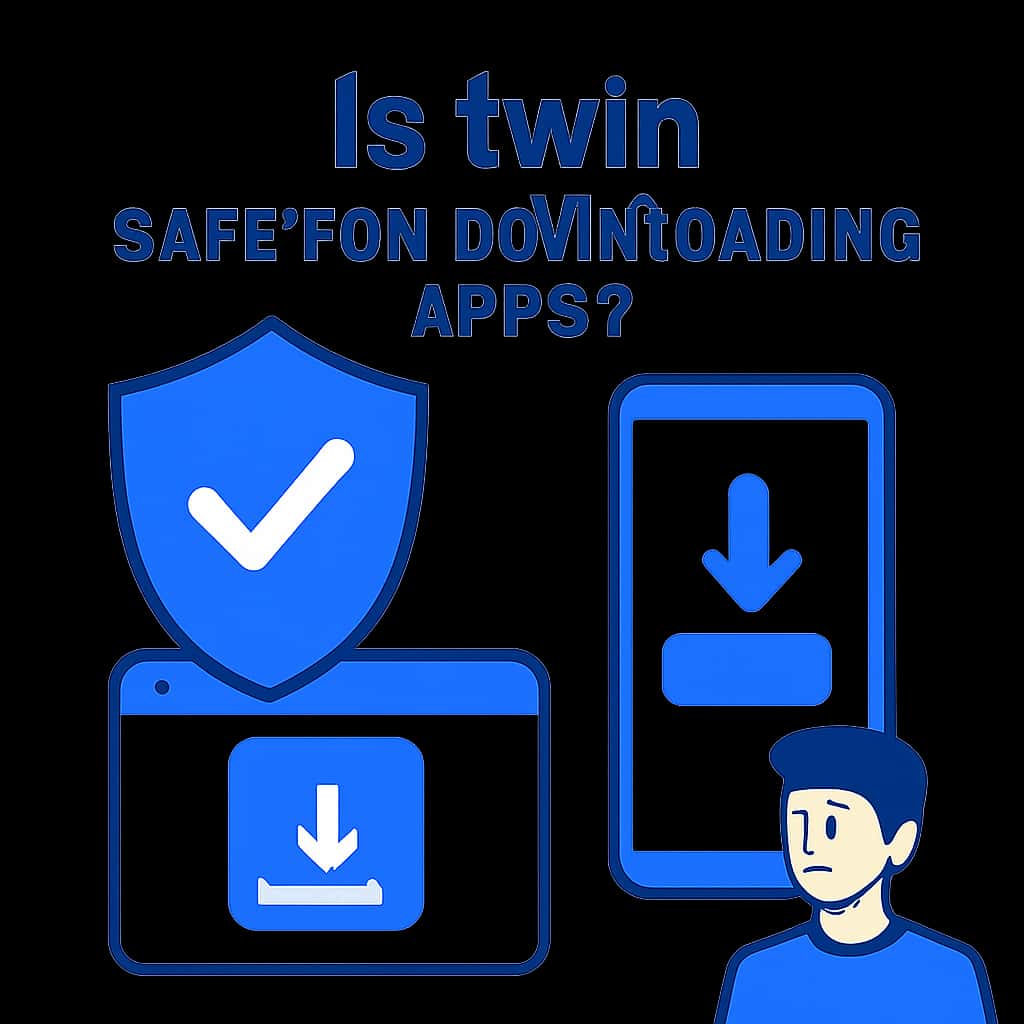 Illustration explaining safety measures for downloading the 1win app.